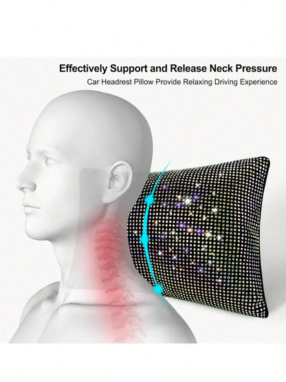 2pcs/Set 1pc Shiny Car Pillow- Car Headrest Bow Neck Support Pillow, Suitable For Drivers, With Rhinestone Bow Neck Support Cushion, Sleep Travel Neck Support Pillow, Suitable Rhinestone Car Interior