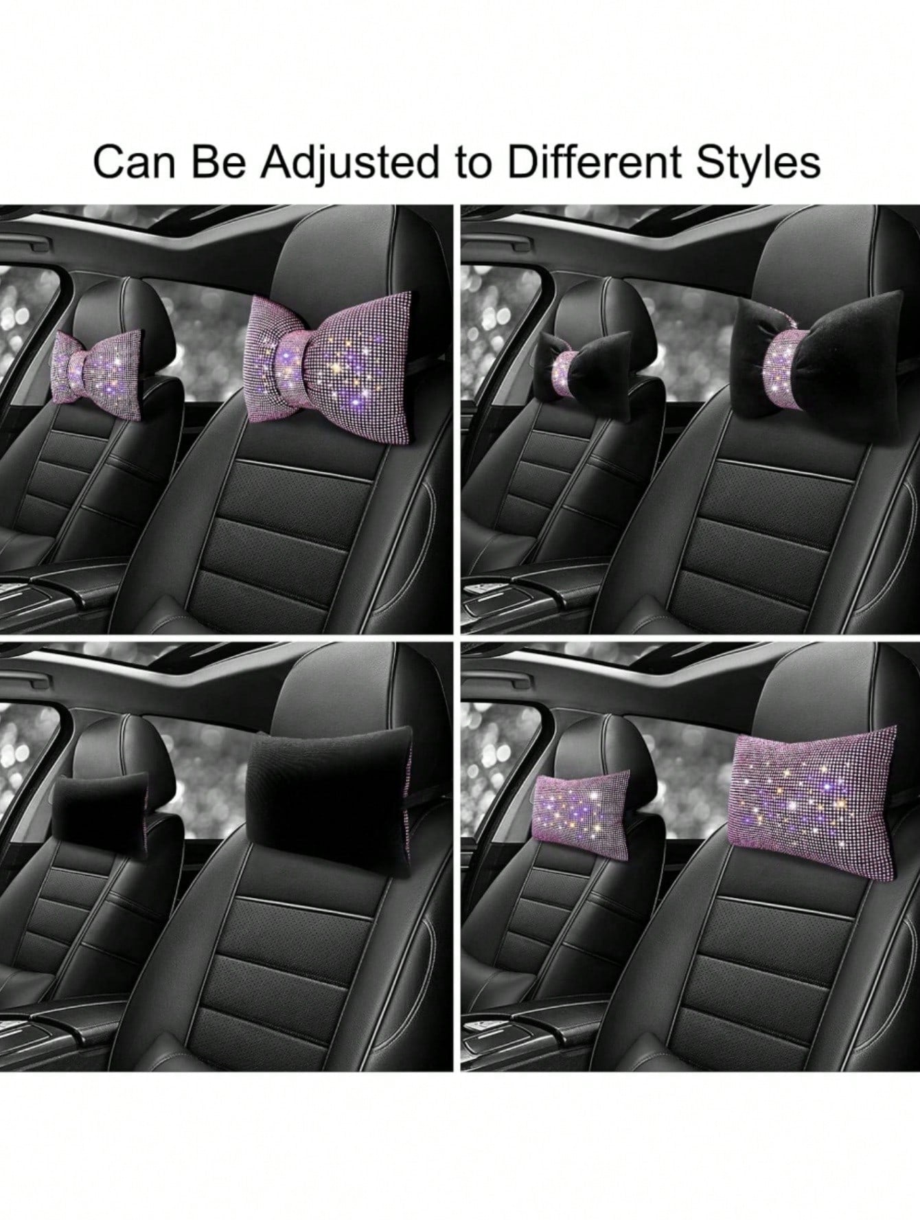 2pcs/Set 1pc Shiny Car Pillow- Car Headrest Bow Neck Support Pillow, Suitable For Drivers, With Rhinestone Bow Neck Support Cushion, Sleep Travel Neck Support Pillow, Suitable Rhinestone Car Interior