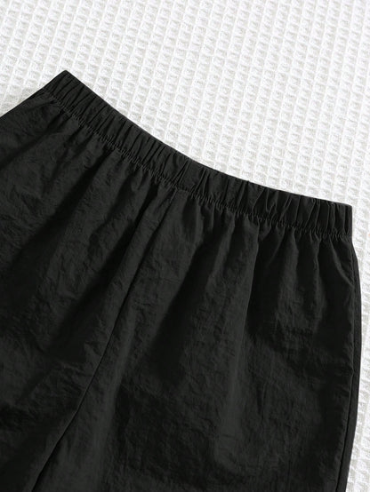 2pcs/Set Baby Boy Casual Korean Style Black Collared Tee And Elastic Waist Shorts Set,Summer Outfit Shirt Boys Short