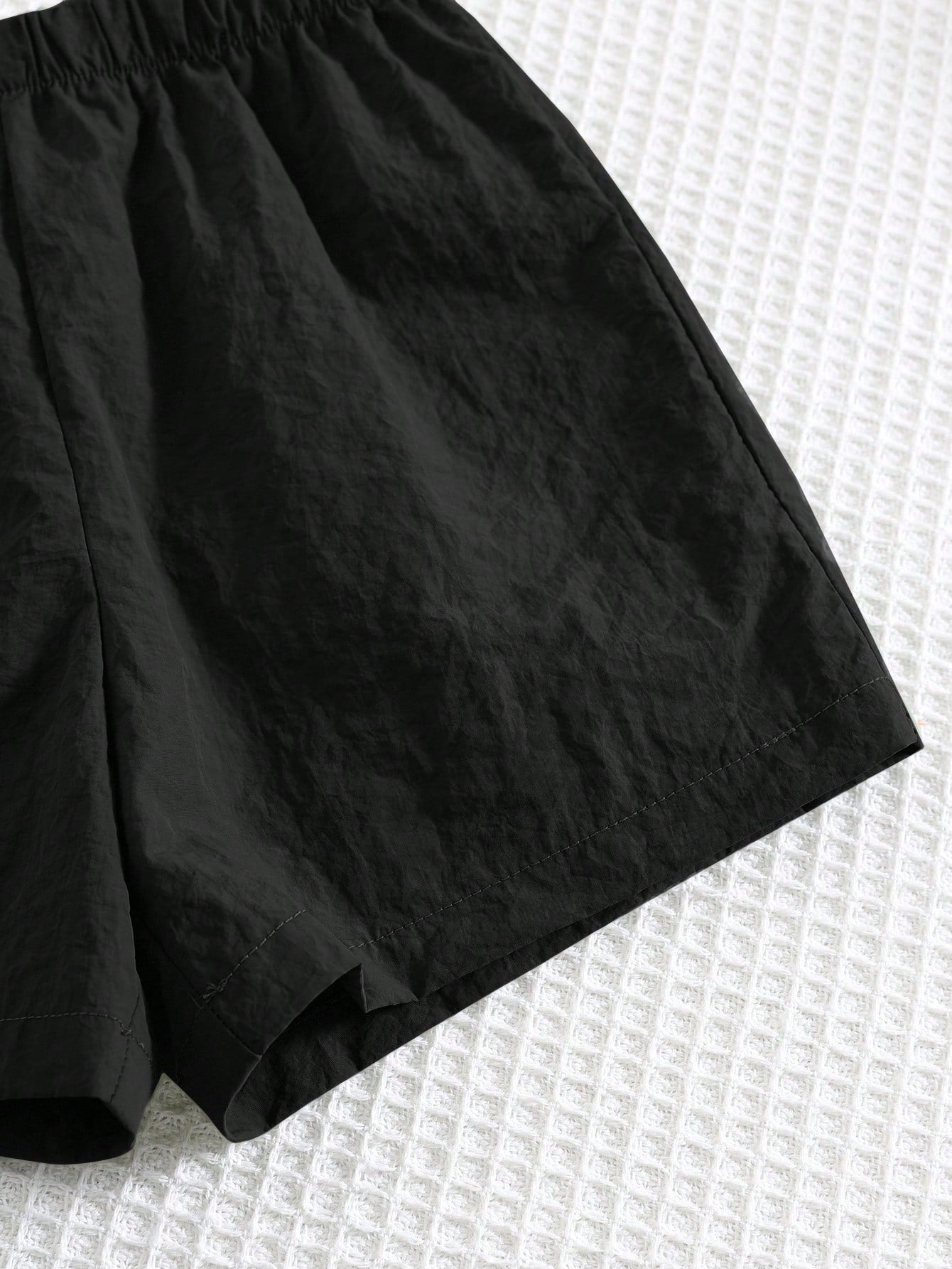 2pcs/Set Baby Boy Casual Korean Style Black Collared Tee And Elastic Waist Shorts Set,Summer Outfit Shirt Boys Short