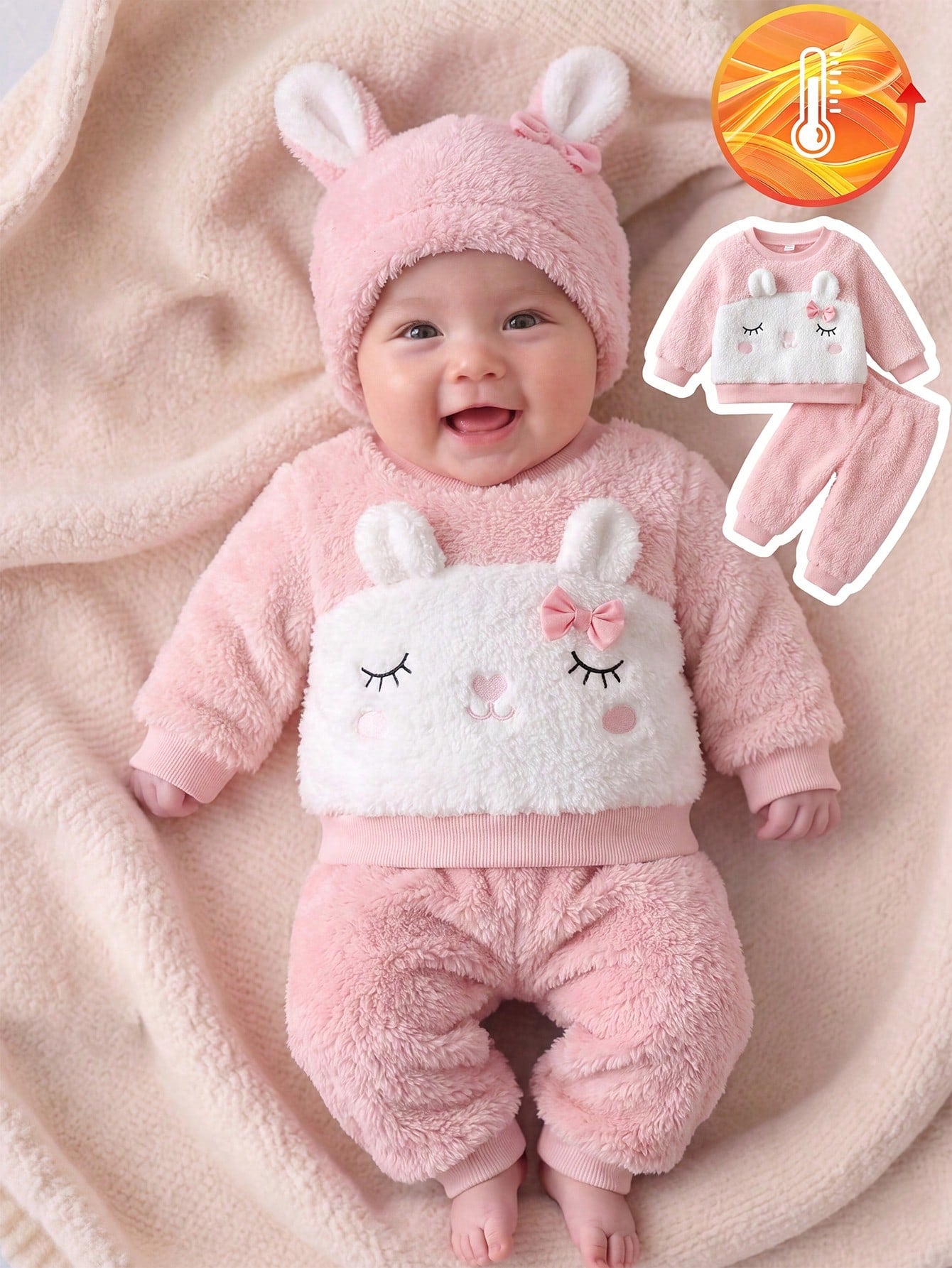 2pcs/Set Baby Girl Autumn/Winter New Plush Digital Fox Pattern Crew Neck Sweatshirt & Polka Dot Print Fitted Long Pants Cute Casual Commute Versatile Winter Outfit