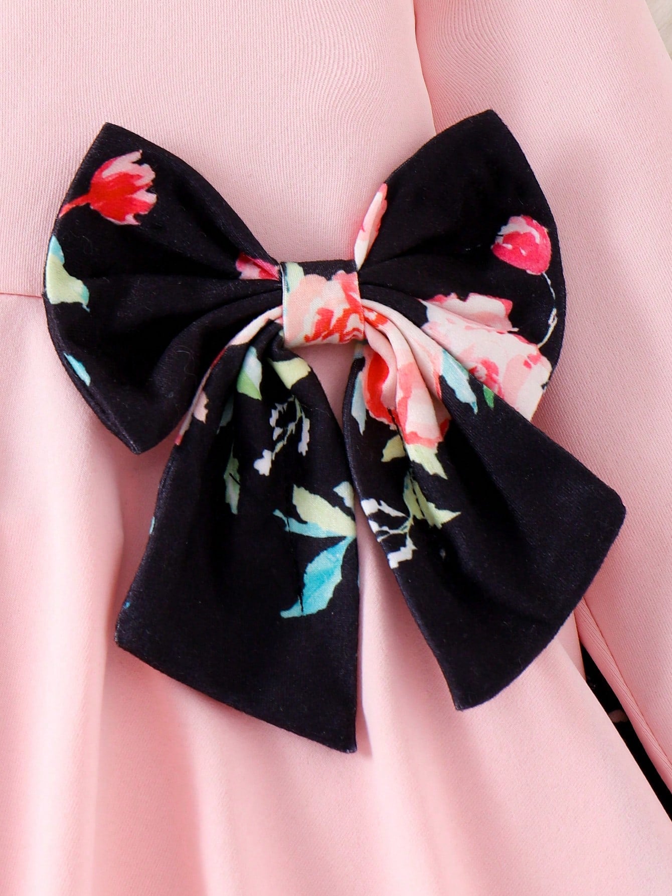 2pcs/Set Baby Girl Round Neck Long Sleeve Big Bow Knit Top & Floral Print Pants Set, Stylish For Autumn Holiday & Casual Wear