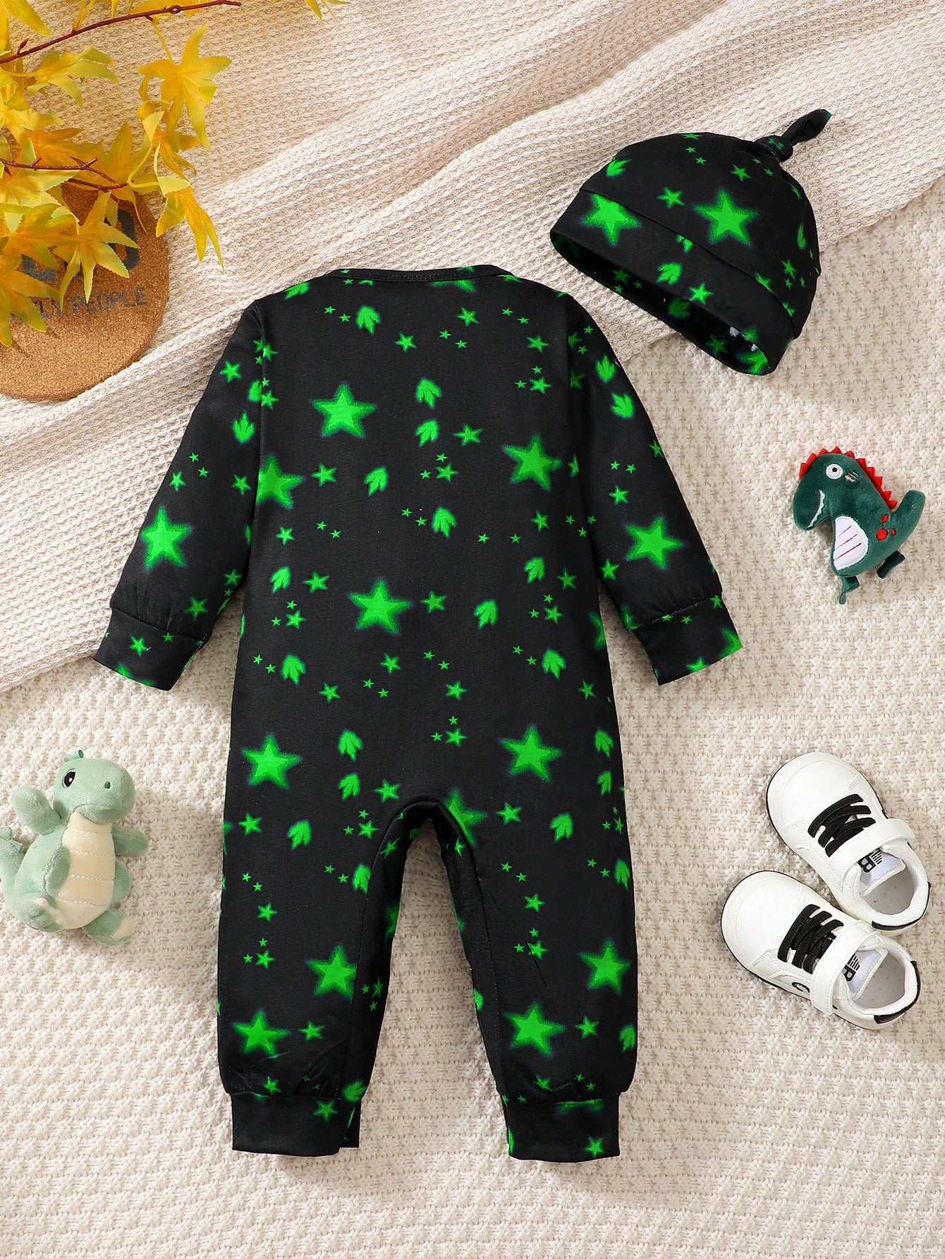 2pcs/Set Infant Toddler Long Sleeve Dinosaur Romper & Hat, Lightweight Soft Outdoor Photography Outfit