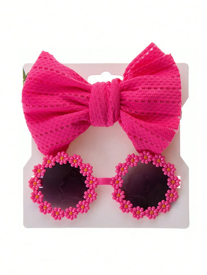 2pcs/Set Kid's Fashion Glasses Bow Headband Set, Floral Decoration Fashion Glasses Headwear For Boys & Girls