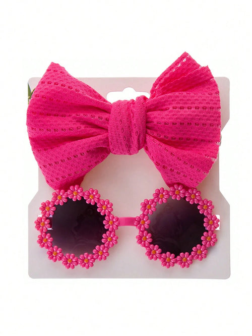 2pcs/Set Kid's Fashion Glasses Bow Headband Set, Floral Decoration Fashion Glasses Headwear For Boys & Girls