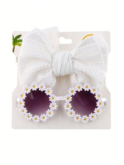 2pcs/Set Kid's Fashion Glasses Bow Headband Set, Floral Decoration Fashion Glasses Headwear For Boys & Girls