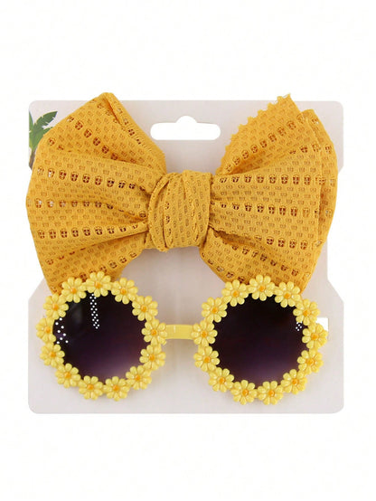 2pcs/Set Kid's Fashion Glasses Bow Headband Set, Floral Decoration Fashion Glasses Headwear For Boys & Girls