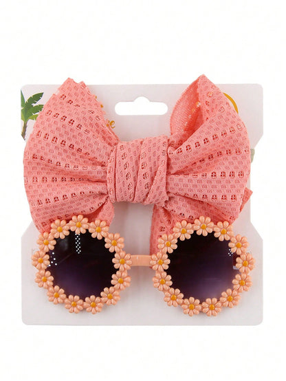 2pcs/Set Kid's Fashion Glasses Bow Headband Set, Floral Decoration Fashion Glasses Headwear For Boys & Girls