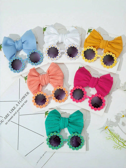2pcs/Set Kid's Fashion Glasses Bow Headband Set, Floral Decoration Fashion Glasses Headwear For Boys & Girls