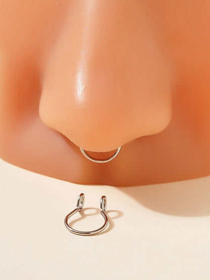 2pcs/set Minimalist Nose Cuff Stainless Steel Popular Piercing Body Jewelry Gift For Women & Men, Stainless Steel Jewelry