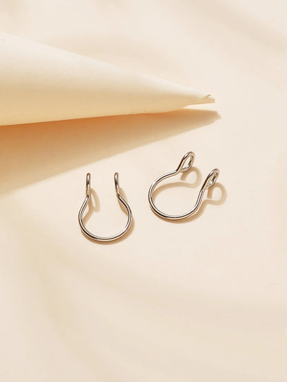 2pcs/set Minimalist Nose Cuff Stainless Steel Popular Piercing Body Jewelry Gift For Women & Men, Stainless Steel Jewelry