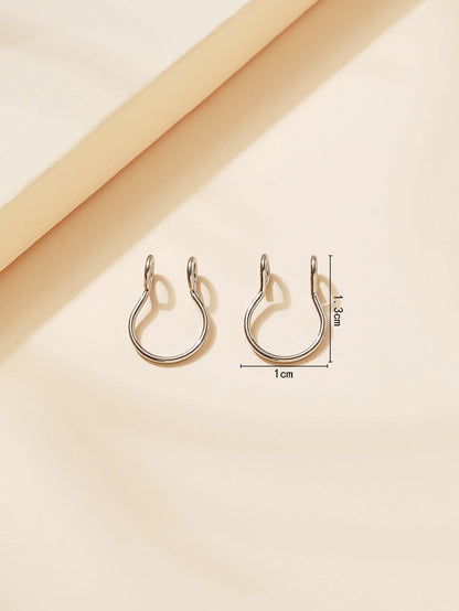 2pcs/set Minimalist Nose Cuff Stainless Steel Popular Piercing Body Jewelry Gift For Women & Men, Stainless Steel Jewelry