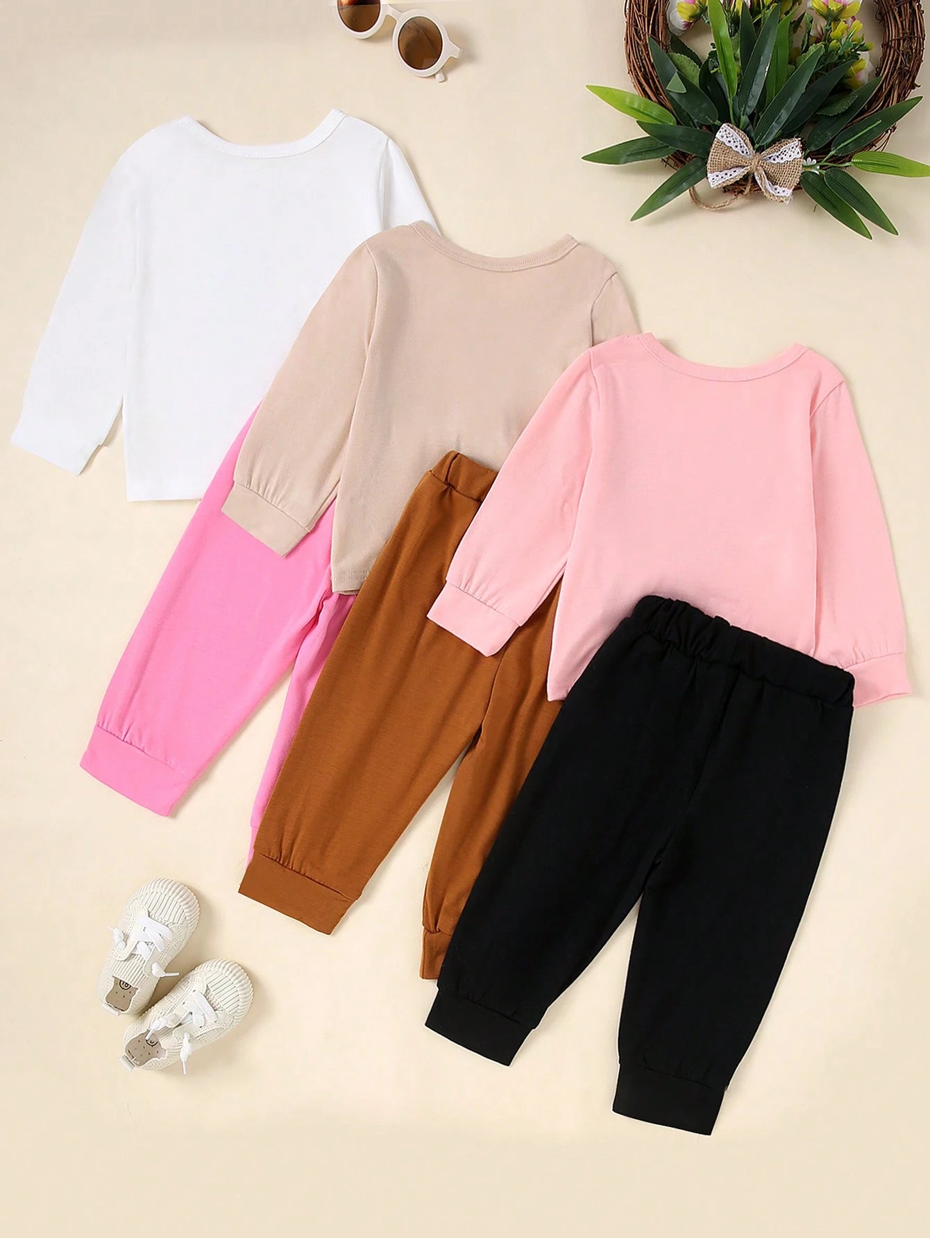 2pcs/Set Newborn Baby Girls Cute Round Neck Sweatshirt Outfit, Autumn Winter