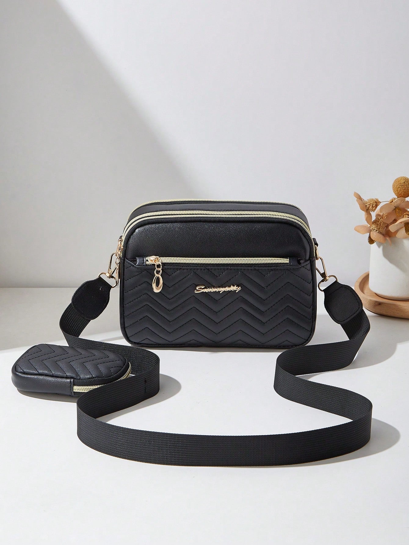 2pcs Set Quilted Multi-Layer Crossbody Bag, Shoulder Bag, Women's Bag With Charm, Small Bag