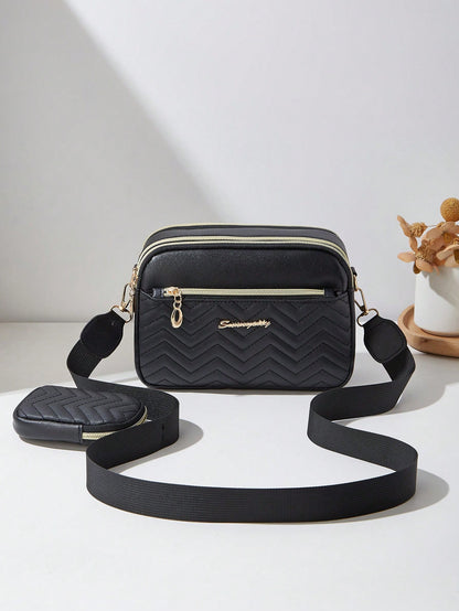 2pcs Set Quilted Multi-Layer Crossbody Bag, Shoulder Bag, Women's Bag With Charm, Small Bag