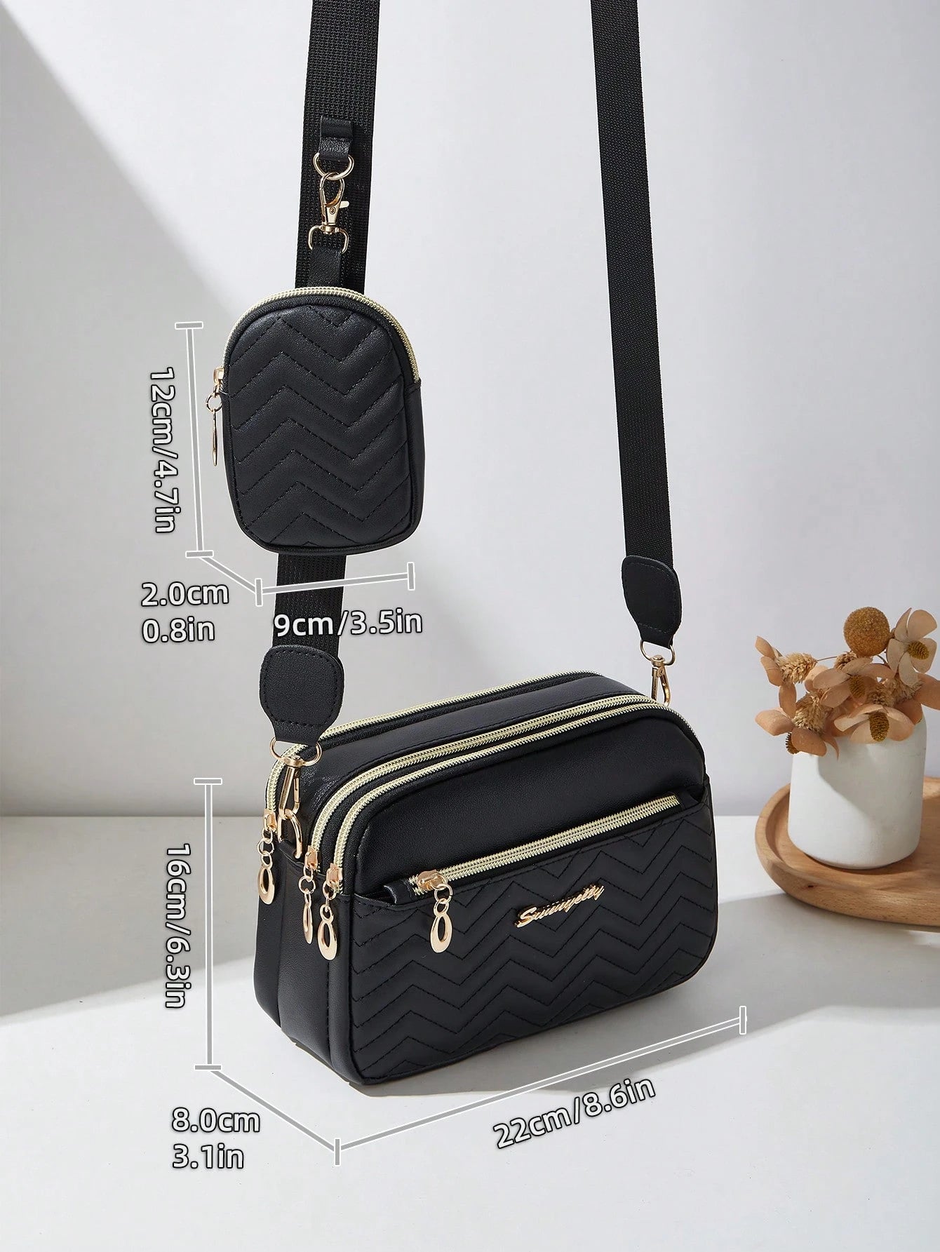 2pcs Set Quilted Multi-Layer Crossbody Bag, Shoulder Bag, Women's Bag With Charm, Small Bag
