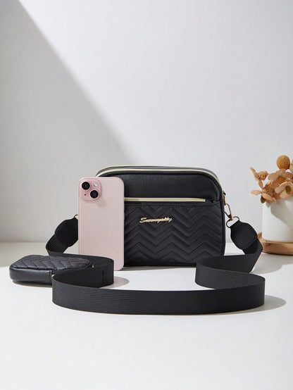 2pcs Set Quilted Multi-Layer Crossbody Bag, Shoulder Bag, Women's Bag With Charm, Small Bag