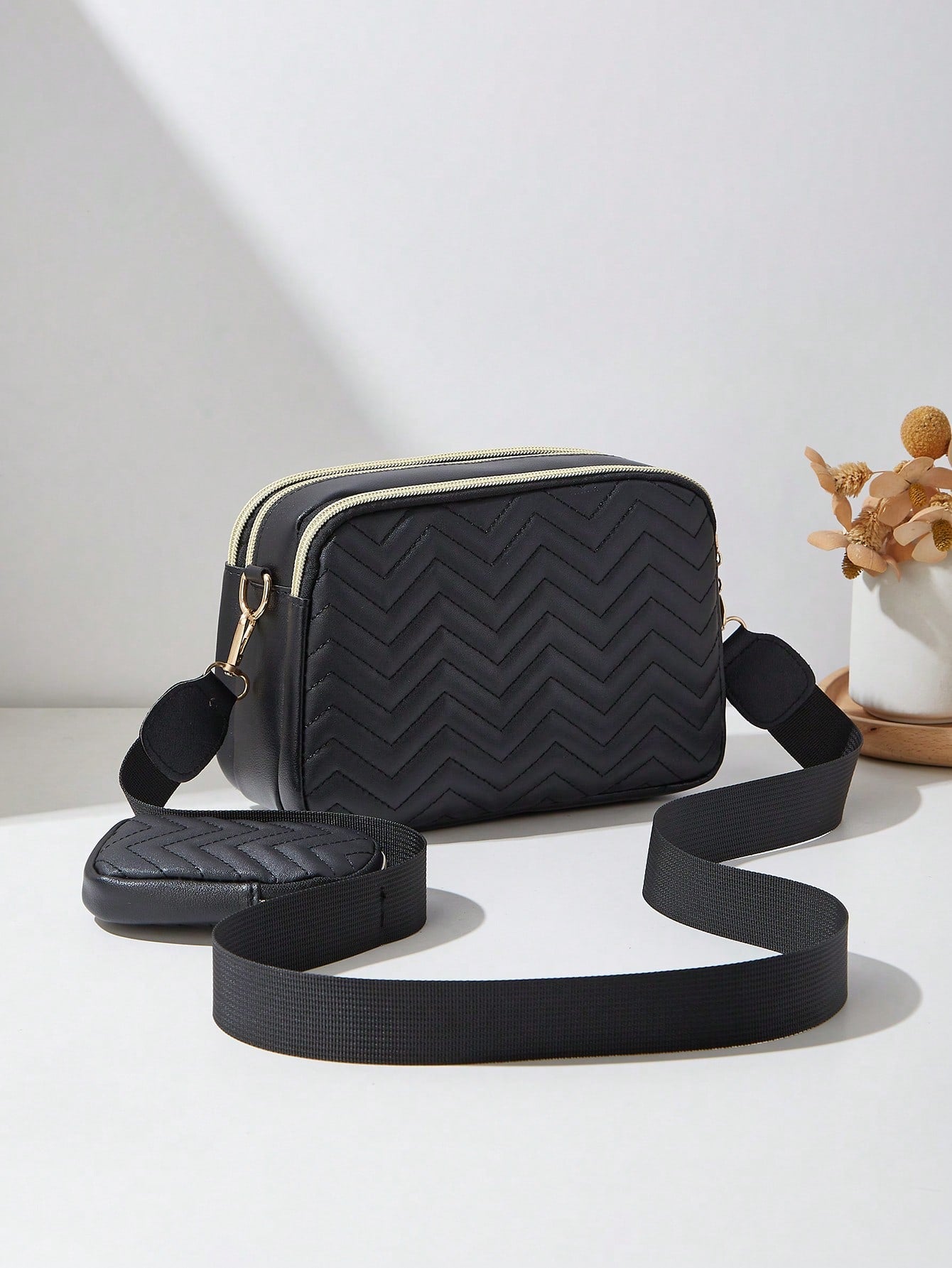2pcs Set Quilted Multi-Layer Crossbody Bag, Shoulder Bag, Women's Bag With Charm, Small Bag