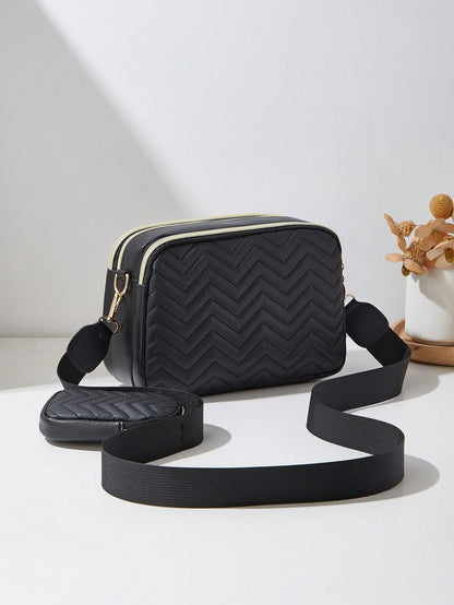 2pcs Set Quilted Multi-Layer Crossbody Bag, Shoulder Bag, Women's Bag With Charm, Small Bag