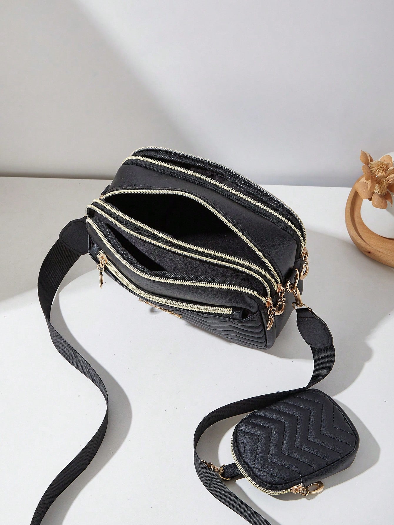 2pcs Set Quilted Multi-Layer Crossbody Bag, Shoulder Bag, Women's Bag With Charm, Small Bag