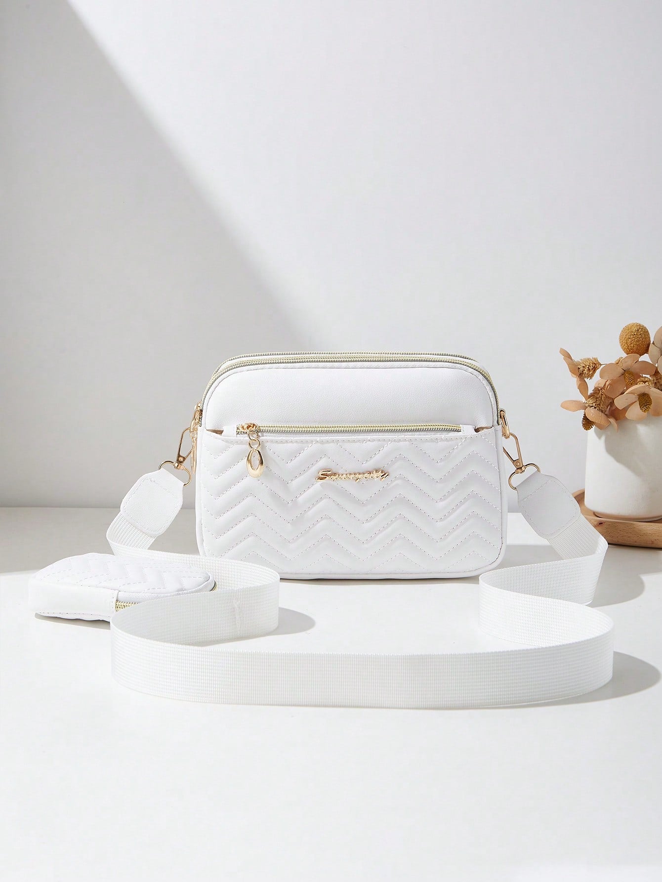2pcs Set Quilted Multi-Layer Crossbody Bag, Shoulder Bag, Women's Bag With Charm, Small Bag