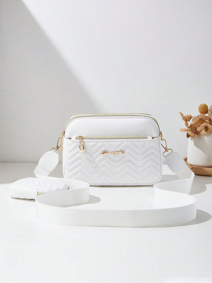 2pcs Set Quilted Multi-Layer Crossbody Bag, Shoulder Bag, Women's Bag With Charm, Small Bag
