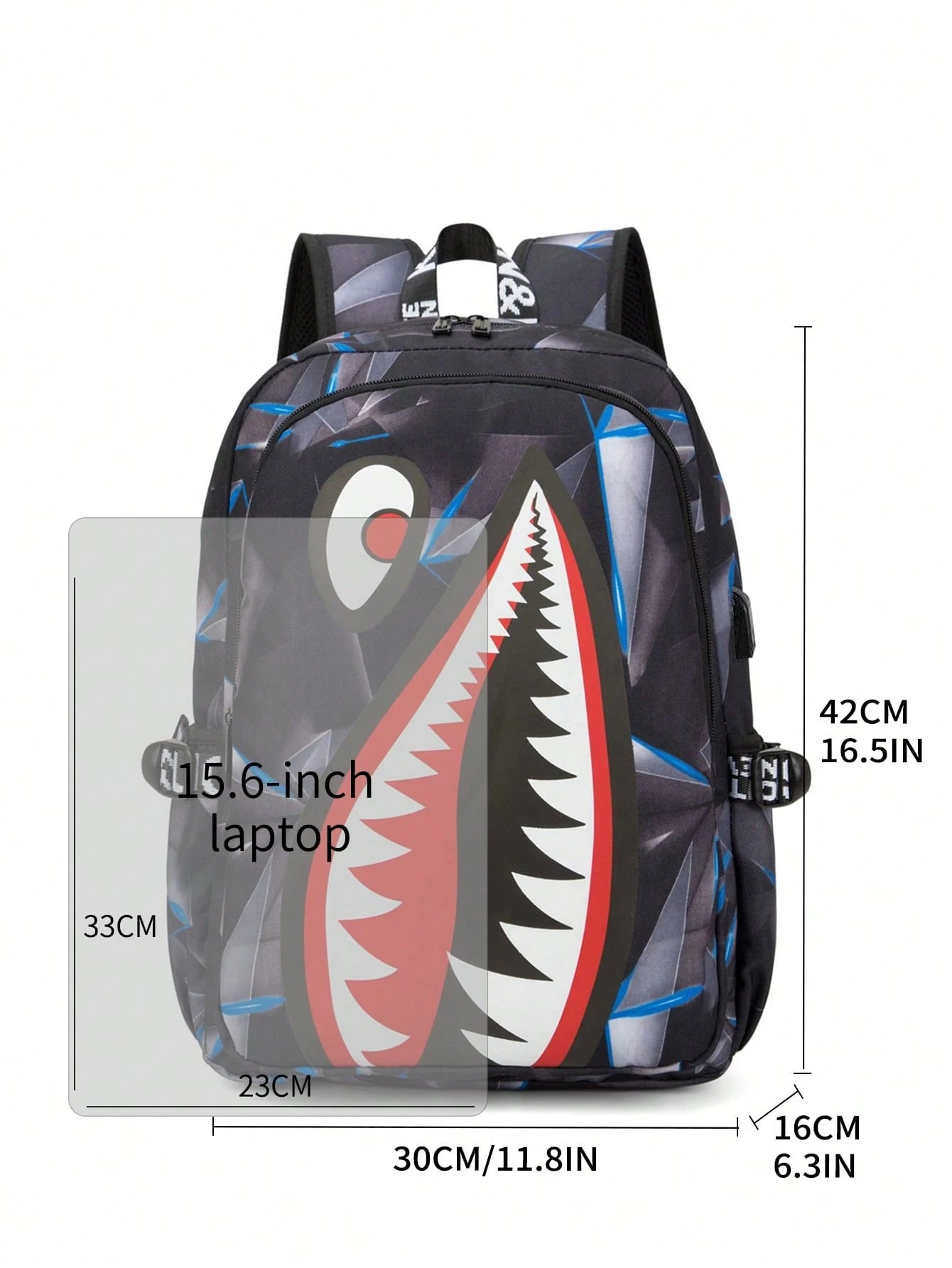 2pcs Shark Backpack + Chest Bag Set, Large Capacity Oversized Backpack, Personalized Full Print School Bag, Suitable For School, Travel, Vacation, Oxford Fabric Material, Back To School College Style