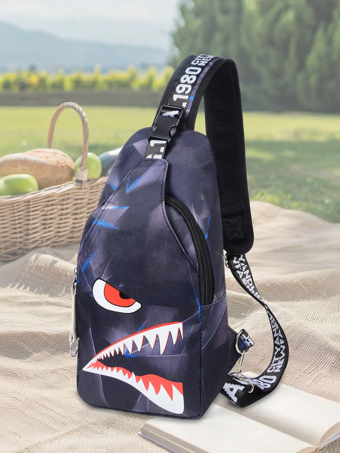 2pcs Shark Backpack + Chest Bag Set, Large Capacity Oversized Backpack, Personalized Full Print School Bag, Suitable For School, Travel, Vacation, Oxford Fabric Material, Back To School College Style