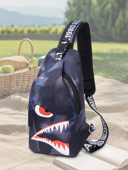 2pcs Shark Backpack + Chest Bag Set, Large Capacity Oversized Backpack, Personalized Full Print School Bag, Suitable For School, Travel, Vacation, Oxford Fabric Material, Back To School College Style