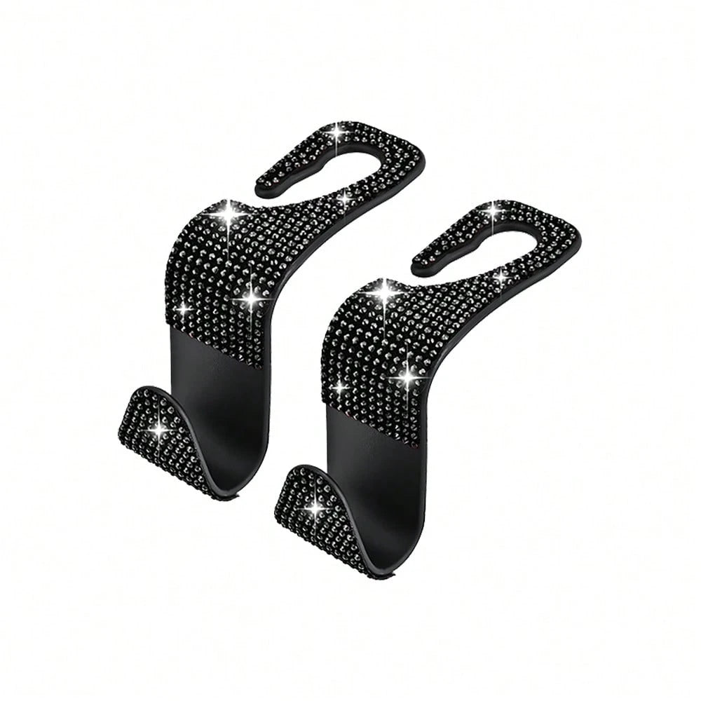 2pcs Shiny Car Seat Headrest Hooks, Crystal Diamond Car Bag/Handbag/Coat Hanging Rack, Car Interior Storage Organizer Accessories, Suitable For Women And Girls, Universal Fit