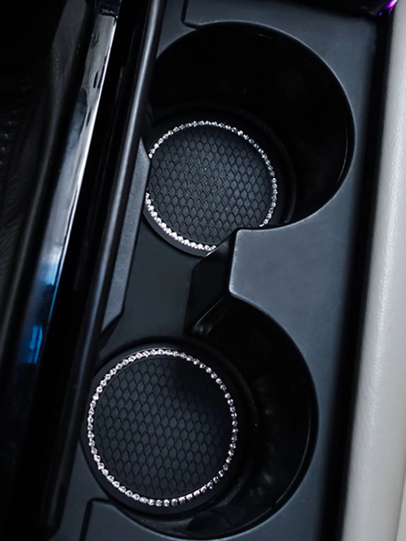 2pcs Silicone Anti-slip Cup Mat With Diamond Decoration, Creative Heat-insulating Car Accessories