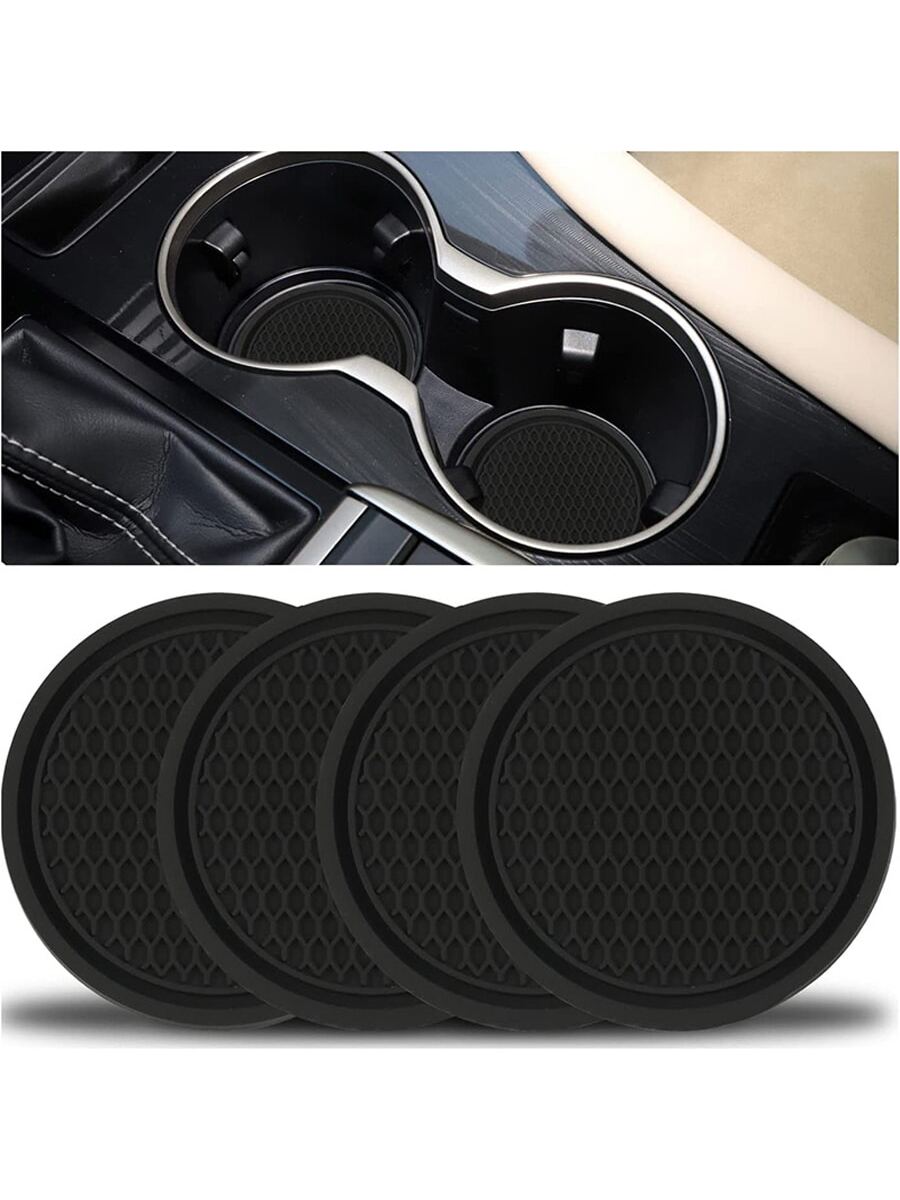 2pcs Silicone Anti-slip Cup Mat With Diamond Decoration, Creative Heat-insulating Car Accessories