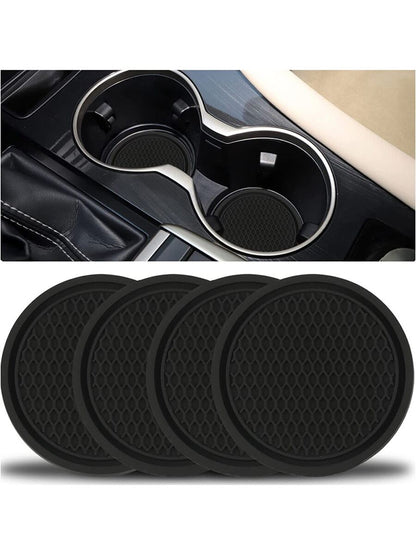 2pcs Silicone Anti-slip Cup Mat With Diamond Decoration, Creative Heat-insulating Car Accessories