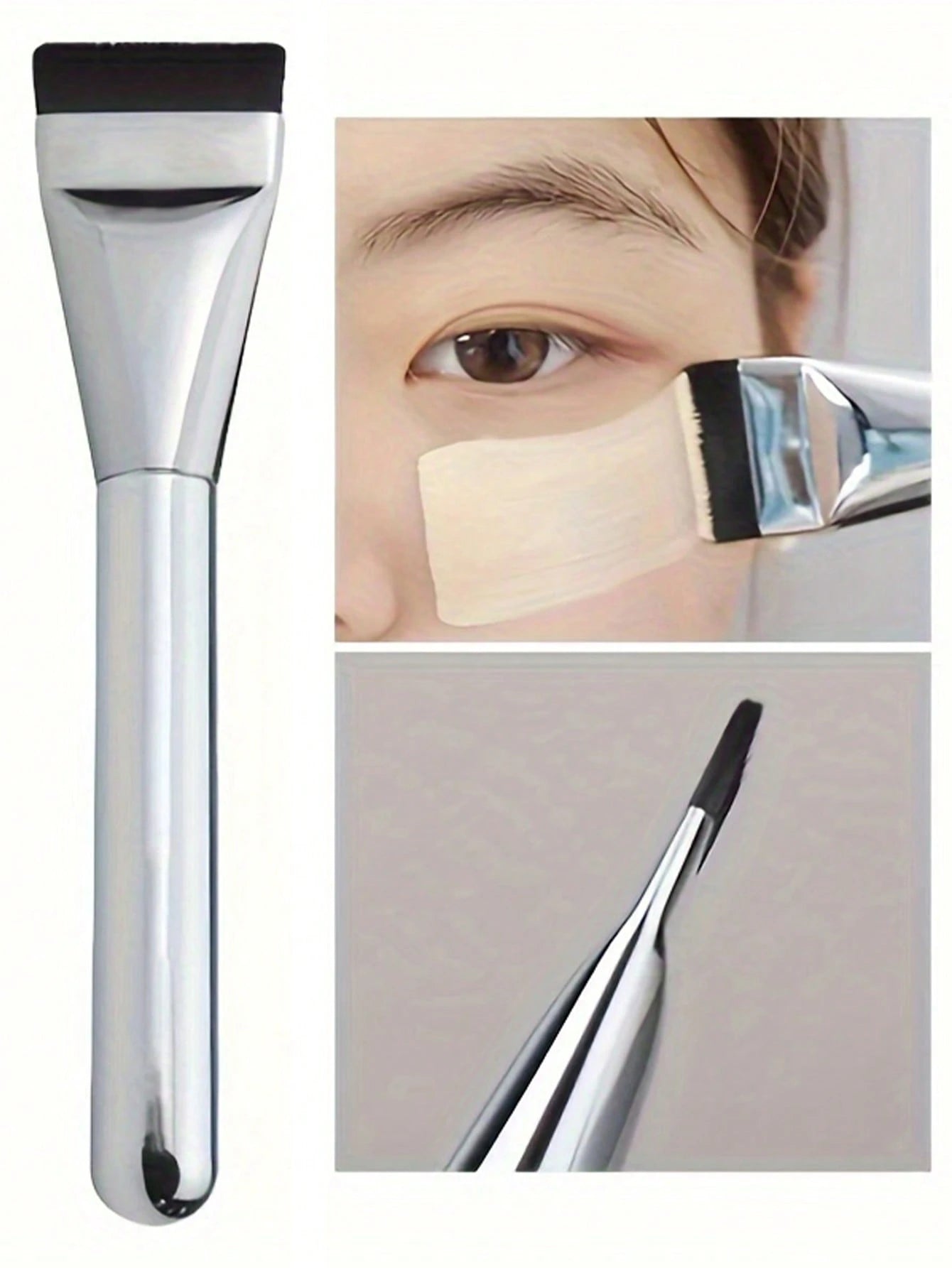 2pcs Ultra-Thin Foundation Brush Lightweight Face Contour Brush Flat Mask Brush Mixing Foundation Cream Makeup Brush, Silver Foundation Brush, Makeup Brush Foundation Makeup Tool Flat Foundation Brush