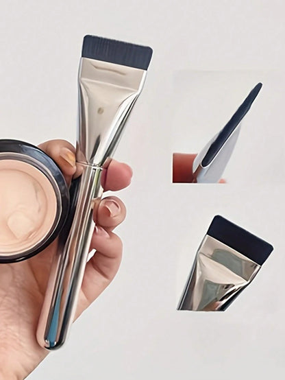 2pcs Ultra-Thin Foundation Brush Lightweight Face Contour Brush Flat Mask Brush Mixing Foundation Cream Makeup Brush, Silver Foundation Brush, Makeup Brush Foundation Makeup Tool Flat Foundation Brush