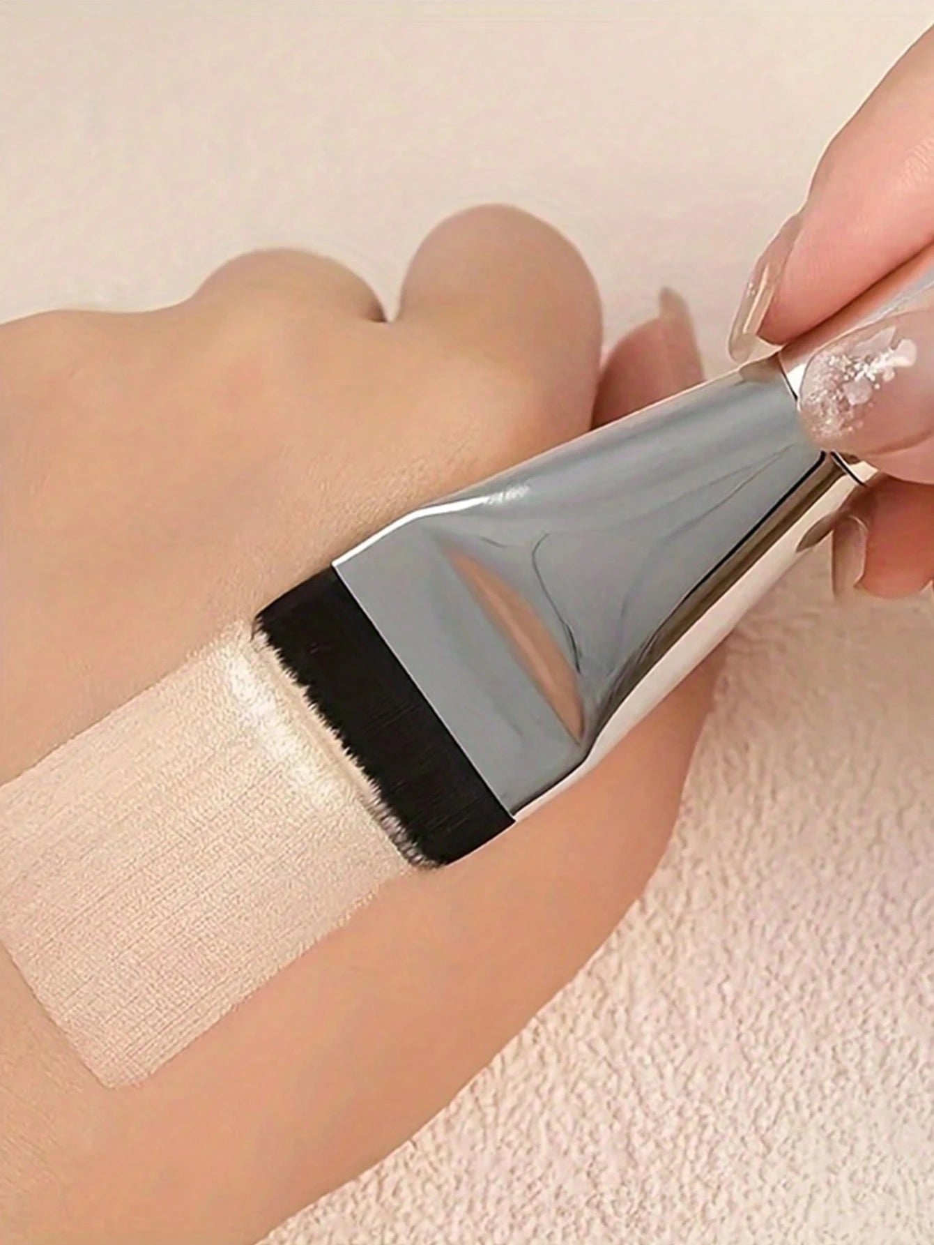 2pcs Ultra-Thin Foundation Brush Lightweight Face Contour Brush Flat Mask Brush Mixing Foundation Cream Makeup Brush, Silver Foundation Brush, Makeup Brush Foundation Makeup Tool Flat Foundation Brush