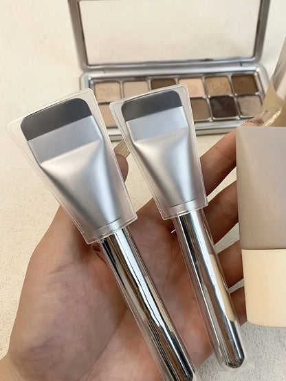 2pcs Ultra-Thin Foundation Brush Lightweight Face Contour Brush Flat Mask Brush Mixing Foundation Cream Makeup Brush, Silver Foundation Brush, Makeup Brush Foundation Makeup Tool Flat Foundation Brush