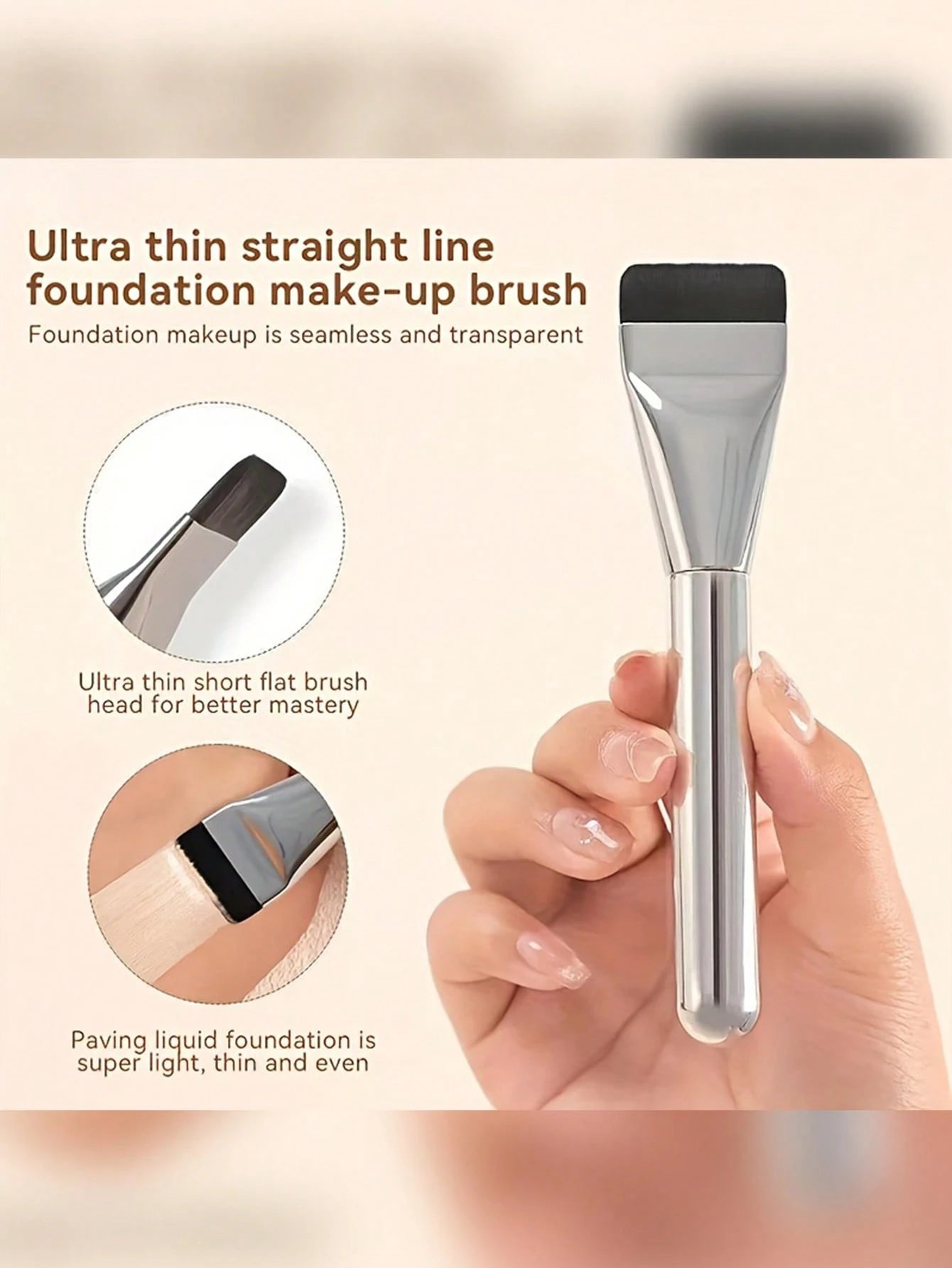 2pcs Ultra-Thin Foundation Brush Lightweight Face Contour Brush Flat Mask Brush Mixing Foundation Cream Makeup Brush, Silver Foundation Brush, Makeup Brush Foundation Makeup Tool Flat Foundation Brush