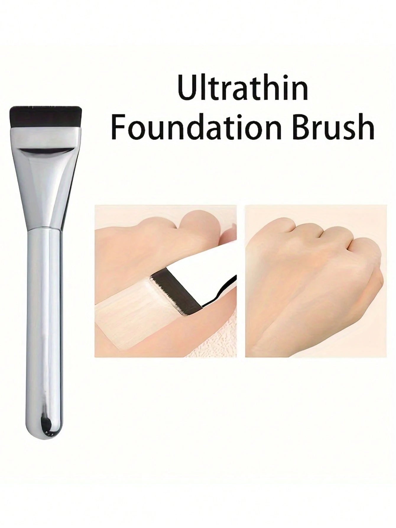 2pcs Ultra-Thin Foundation Brush Lightweight Face Contour Brush Flat Mask Brush Mixing Foundation Cream Makeup Brush, Silver Foundation Brush, Makeup Brush Foundation Makeup Tool Flat Foundation Brush