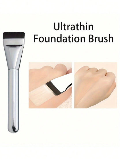 2pcs Ultra-Thin Foundation Brush Lightweight Face Contour Brush Flat Mask Brush Mixing Foundation Cream Makeup Brush, Silver Foundation Brush, Makeup Brush Foundation Makeup Tool Flat Foundation Brush