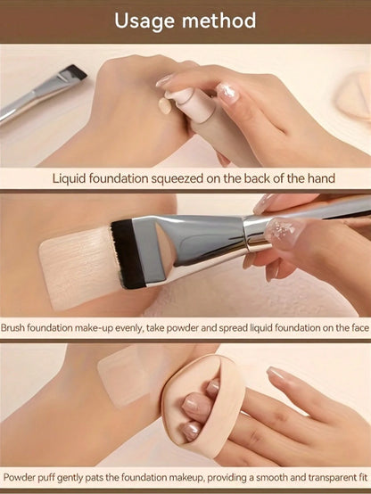2pcs Ultra-Thin Foundation Brush Lightweight Face Contour Brush Flat Mask Brush Mixing Foundation Cream Makeup Brush, Silver Foundation Brush, Makeup Brush Foundation Makeup Tool Flat Foundation Brush