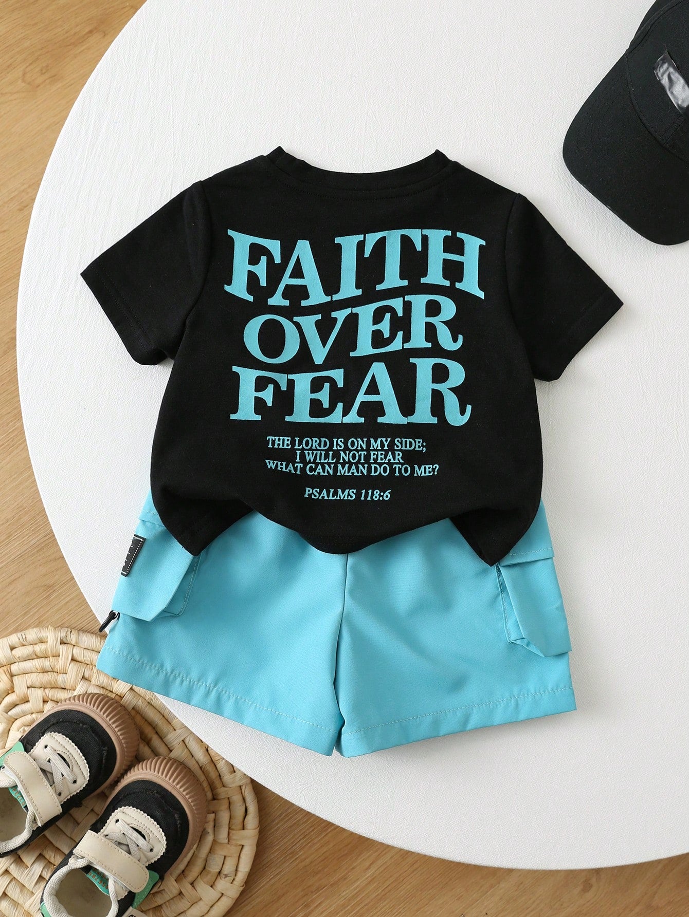 2pcs Unisex Baby Boy/Girl Casual Slogan Print Short Sleeve T-Shirt And Cargo Shorts Set, Baby Boy Outfit, Baby Boy Summer Clothes, Streetwear
