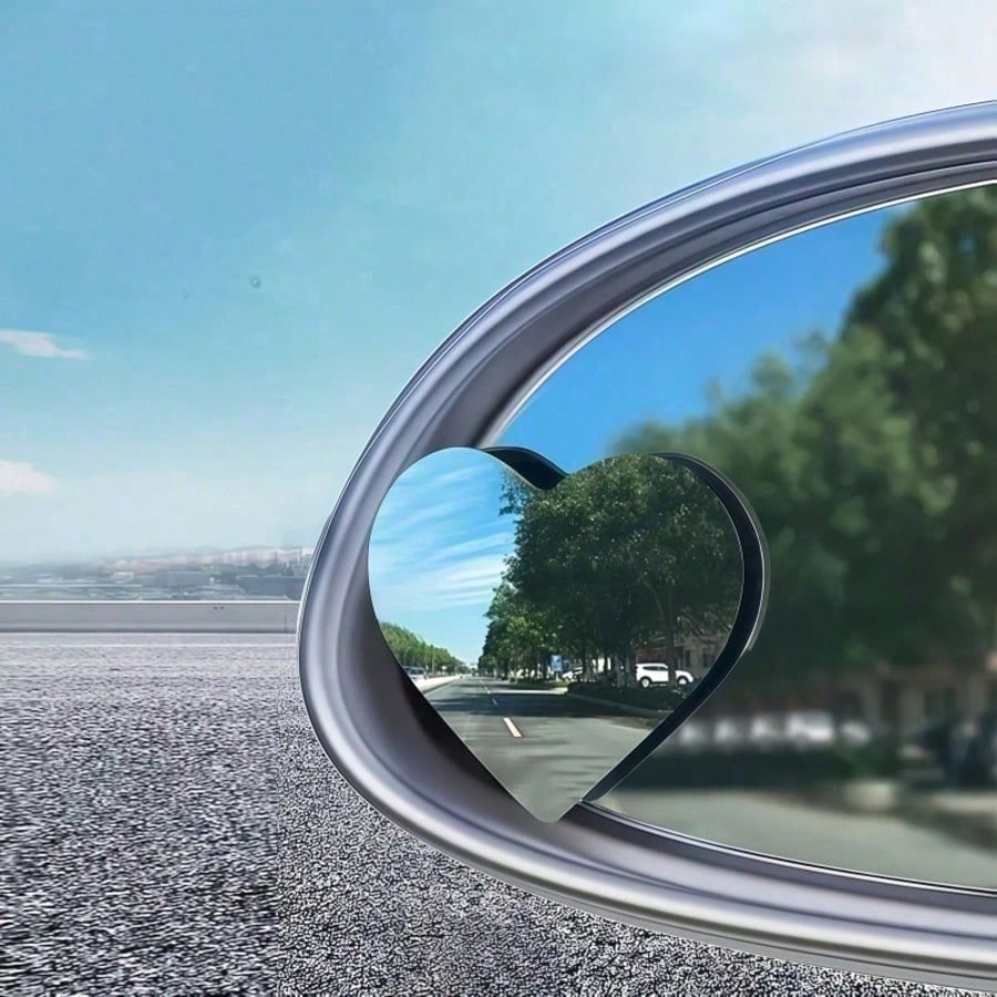 2pcs YASEENLIN Universal Glass Car Wide Angle Blind Spot Rearview Mirrors, 360° Adjustable, High Definition, Frameless, Small Fan-Shaped, Heart-Shaped, Non-Myopia Lens Curvature, Universal Fit For All