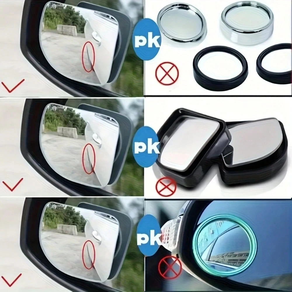 2pcs YASEENLIN Universal Glass Car Wide Angle Blind Spot Rearview Mirrors, 360° Adjustable, High Definition, Frameless, Small Fan-Shaped, Heart-Shaped, Non-Myopia Lens Curvature, Universal Fit For All