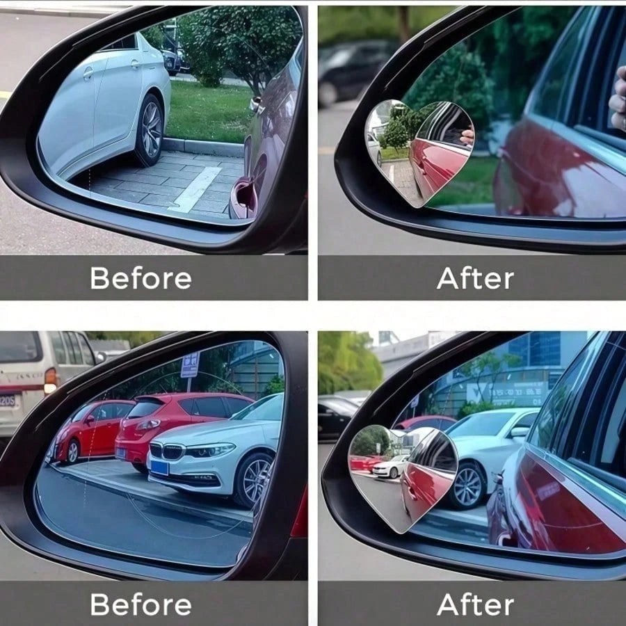 2pcs YASEENLIN Universal Glass Car Wide Angle Blind Spot Rearview Mirrors, 360° Adjustable, High Definition, Frameless, Small Fan-Shaped, Heart-Shaped, Non-Myopia Lens Curvature, Universal Fit For All