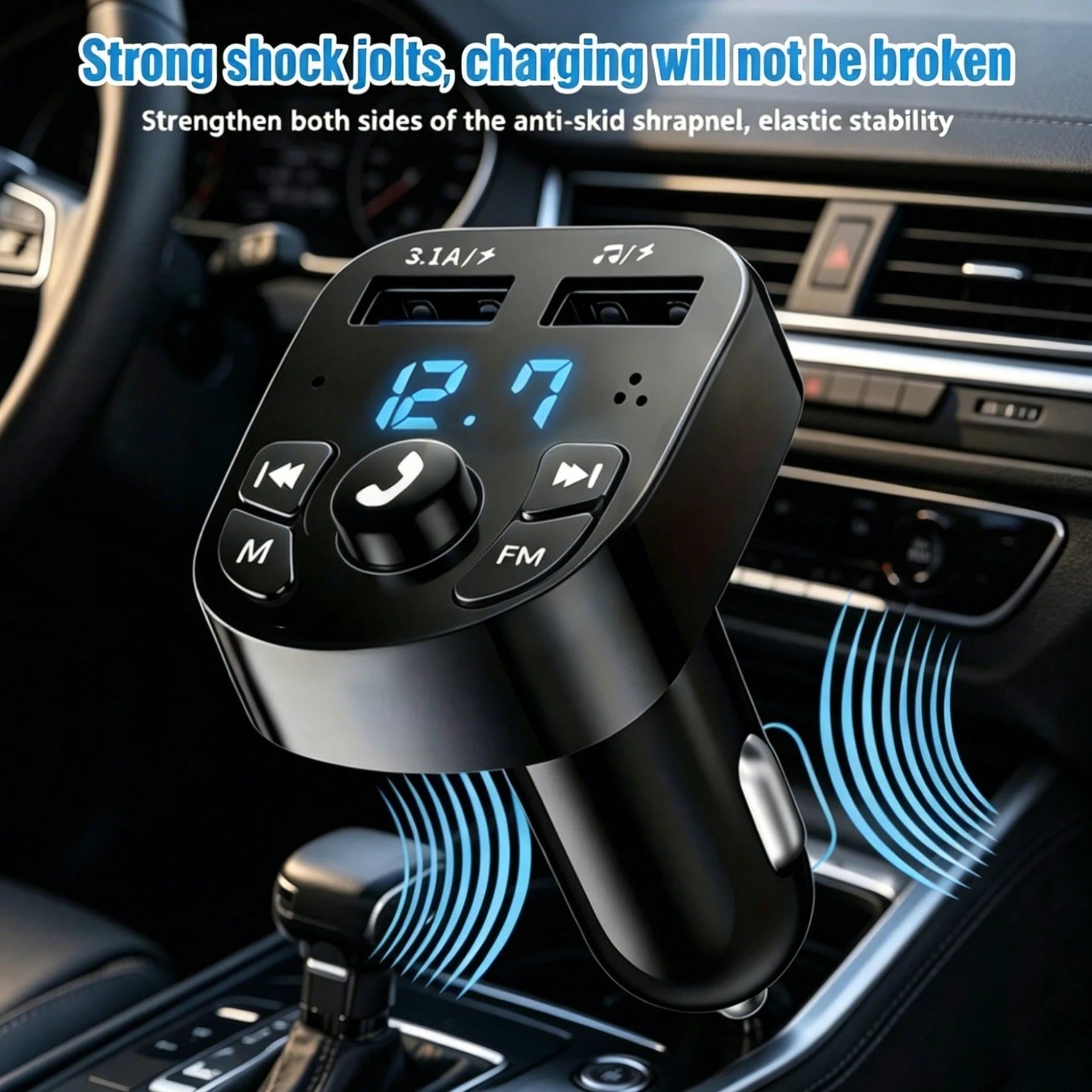 3.1A Car Audio MP3 Modulator Player, Audio Receiver With 2 USB Fast Charging Ports, Compatible With Apple, Android Phones, Laptops, Supports Fast Charging And Multi-Device, Compact Design For Efficien