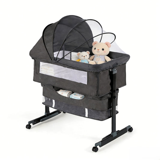 3-In-1 Baby Bassinet, Adjustable Bedside Bassinet With Comfy Mattress, Wheels, 6 Height Levels, Easy Folding Portable Crib For Newborns