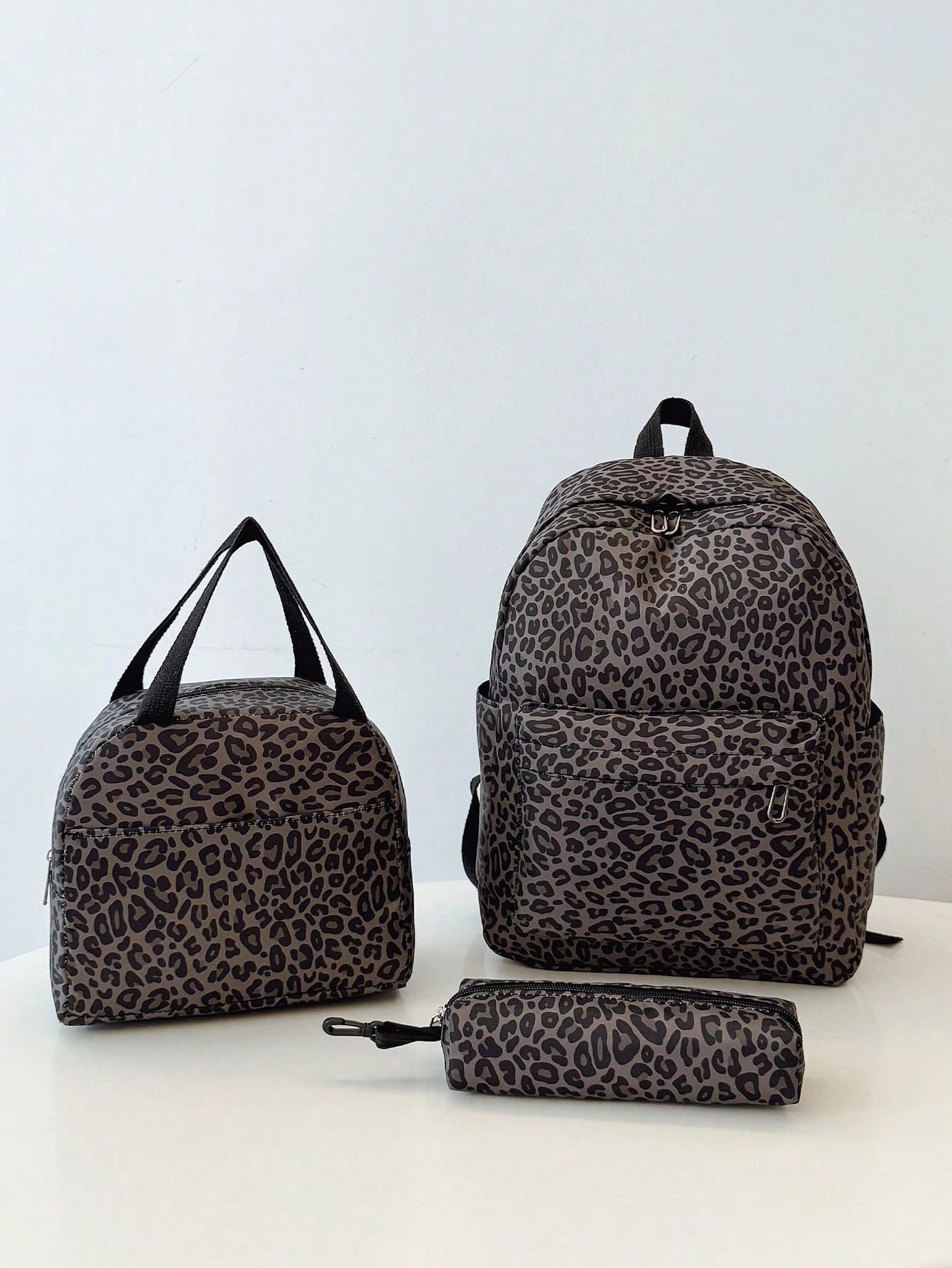3-In-1 Casual Leopard Print Backpack Set, Includes Backpack, Lunch Bag, Crossbody Bag And Pencil Case, With Laptop Compartment, Multi-Pocket, Large Capacity, Suitable For Daily Use/Vacation/Travel/Bac