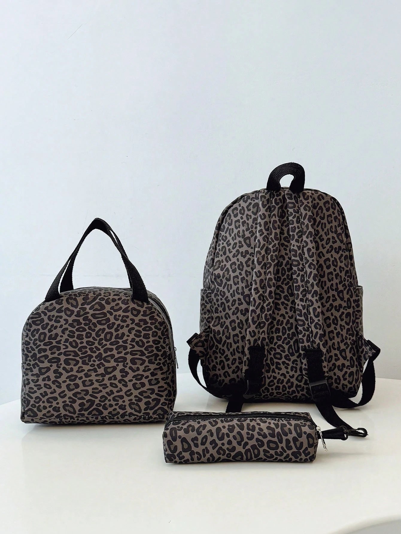 3-In-1 Casual Leopard Print Backpack Set, Includes Backpack, Lunch Bag, Crossbody Bag And Pencil Case, With Laptop Compartment, Multi-Pocket, Large Capacity, Suitable For Daily Use/Vacation/Travel/Bac
