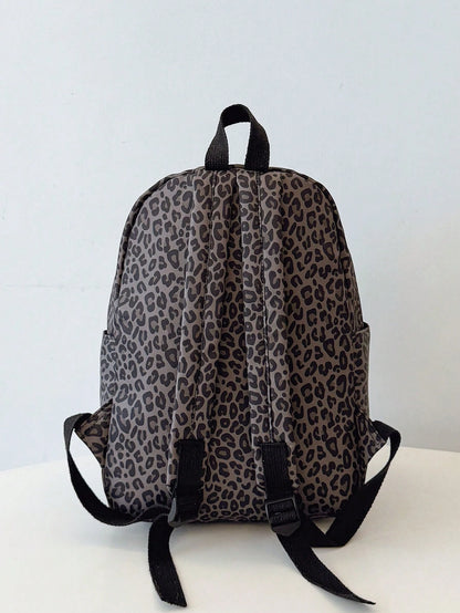 3-In-1 Casual Leopard Print Backpack Set, Includes Backpack, Lunch Bag, Crossbody Bag And Pencil Case, With Laptop Compartment, Multi-Pocket, Large Capacity, Suitable For Daily Use/Vacation/Travel/Bac